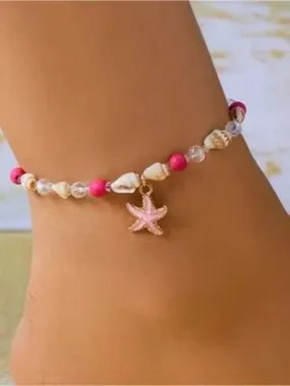 Pink Shell & Starfish Anklet - Beach Charm Jewelry